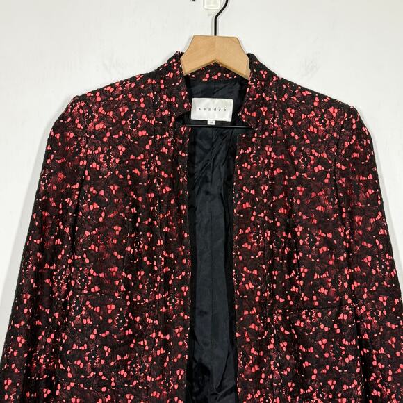 Sandro Open Lace Blazer Women's Size 36 Pink Black Elegant Career Workwear - Picture 3 of 8